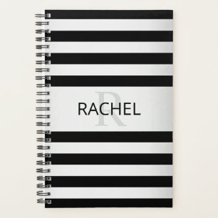 Contemporary Faux Silver Ombre Stripes & Black Planner