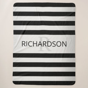 Contemporary Faux Silver Ombre Stripes & Black Sherpa Blanket