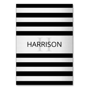 Contemporary Faux Silver Ombre Stripes & Black Table Number