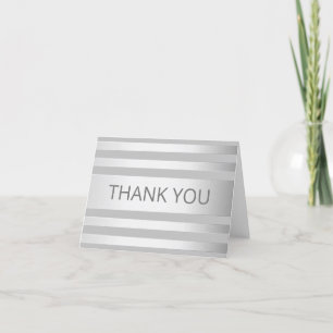Contemporary Faux Silver Ombre Stripes & Gray Thank You Card