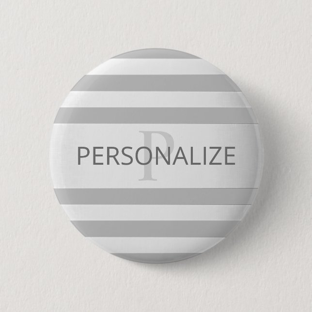 Contemporary Faux Silver Ombre Stripes & Grey 2 Inch Round Button (Front)