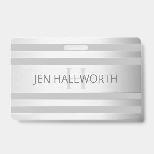 Contemporary Faux Silver Ombre Stripes & Grey Badge
