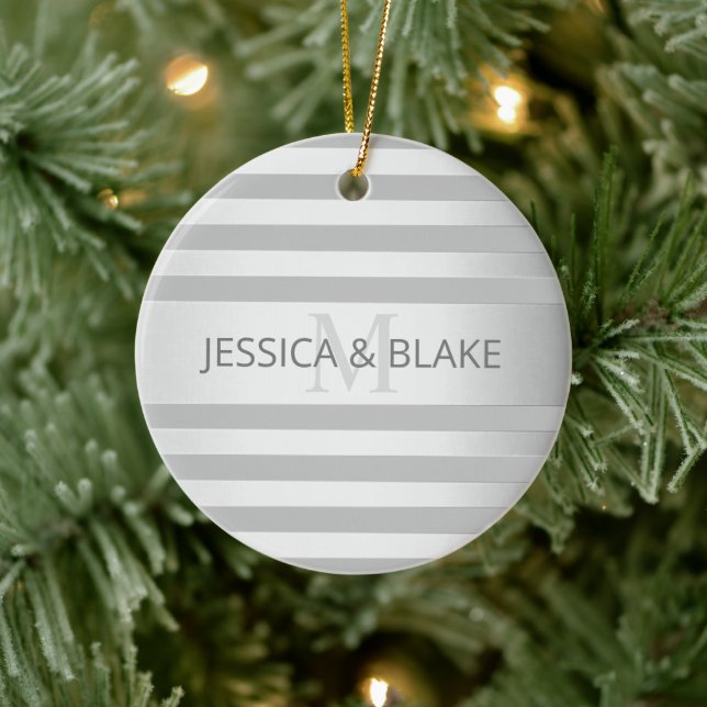Contemporary Faux Silver Ombre Stripes & Grey Ceramic Ornament (Tree)