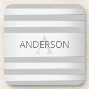 Contemporary Faux Silver Ombre Stripes & Grey Coaster