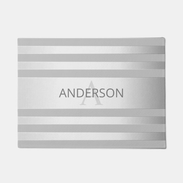 Contemporary Faux Silver Ombre Stripes & Grey Doormat (Front)