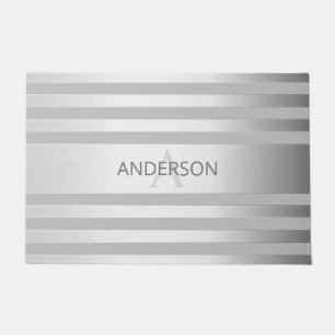 Contemporary Faux Silver Ombre Stripes & Grey Doormat