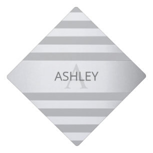Contemporary Faux Silver Ombre Stripes & Grey Graduation Cap Topper