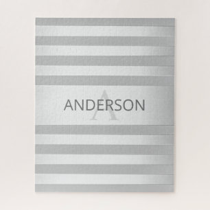 Contemporary Faux Silver Ombre Stripes & Grey Jigsaw Puzzle