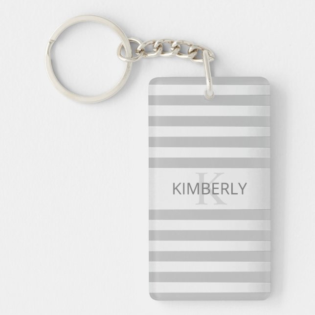 Contemporary Faux Silver Ombre Stripes & Grey Keychain (Front)