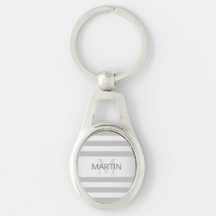 Contemporary Faux Silver Ombre Stripes & Grey Keychain