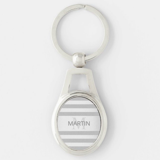 Contemporary Faux Silver Ombre Stripes & Grey Keychain (Front)