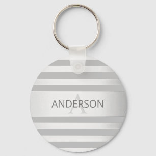 Contemporary Faux Silver Ombre Stripes & Grey Keychain