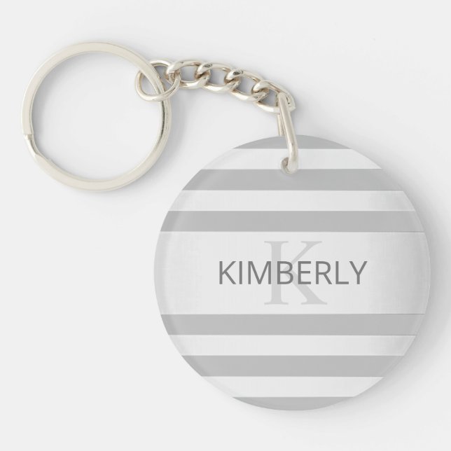 Contemporary Faux Silver Ombre Stripes & Grey Keychain (Front)