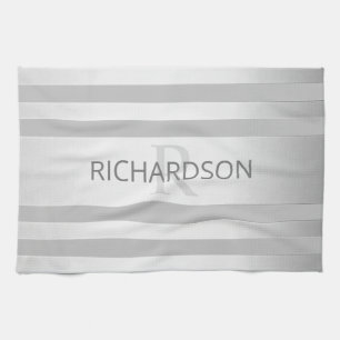 Contemporary Faux Silver Ombre Stripes & Grey Kitchen Towel