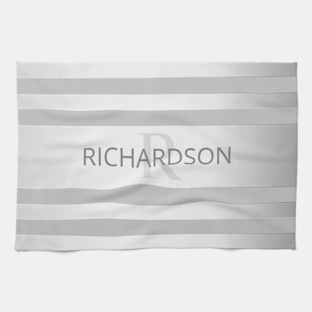 Contemporary Faux Silver Ombre Stripes & Grey Kitchen Towel (Horizontal)