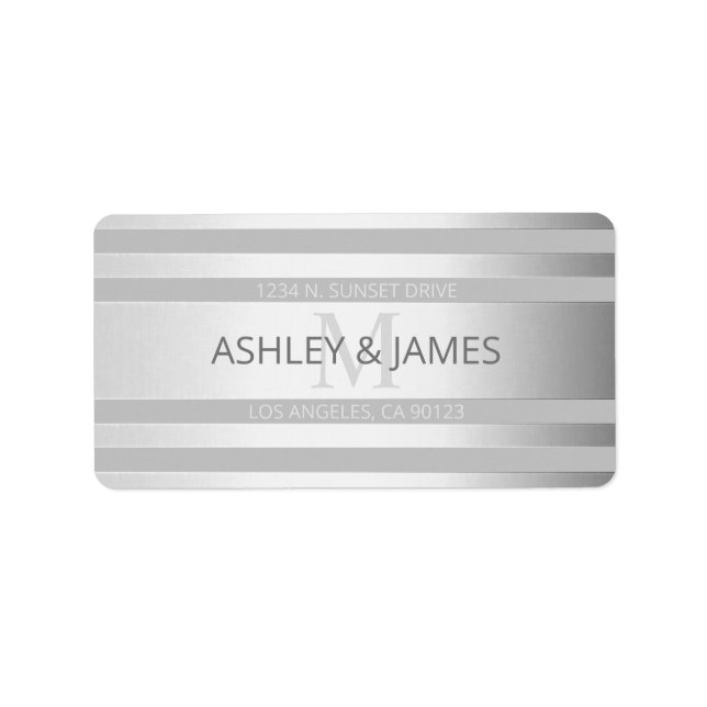Contemporary Faux Silver Ombre Stripes & Grey Label (Front)