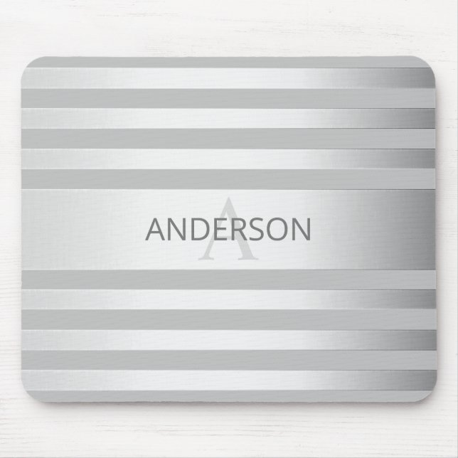 Contemporary Faux Silver Ombre Stripes & Grey Mouse Pad (Front)