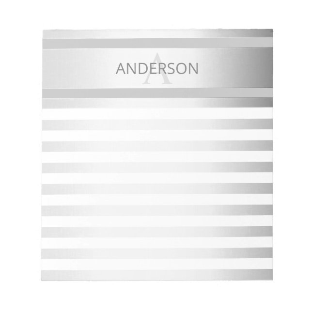 Contemporary Faux Silver Ombre Stripes & Grey Notepad (Front)