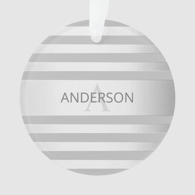 Contemporary Faux Silver Ombre Stripes & Grey Ornament (Front)