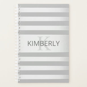 Contemporary Faux Silver Ombre Stripes & Grey Planner