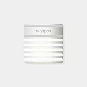 Contemporary Faux Silver Ombre Stripes & Grey Post-it Notes
