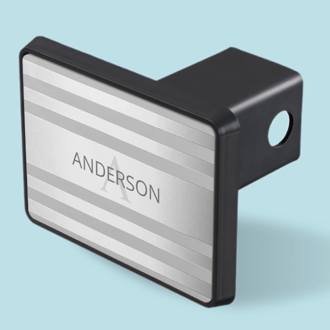 Contemporary Faux Silver Ombre Stripes & Grey Trailer Hitch Cover (Creator Uploaded)