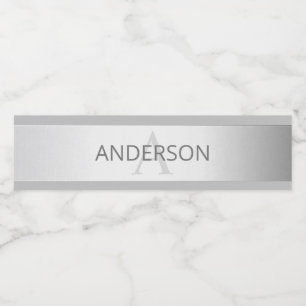 Contemporary Faux Silver Ombre Stripes & Grey Water Bottle Label