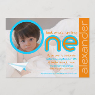 Contemporary First Birthday Photo Airplane Invite