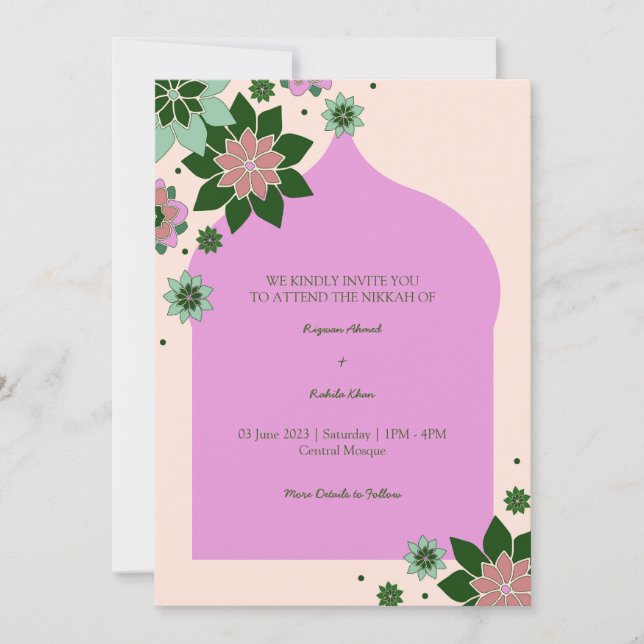 Contemporary Floral, Abstract Nikkah Invitation (Front)