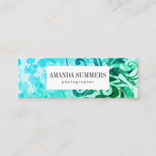 Contemporary Floral Green Mini Business Card