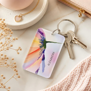 Contemporary Floral Optional Custom Name Keychain