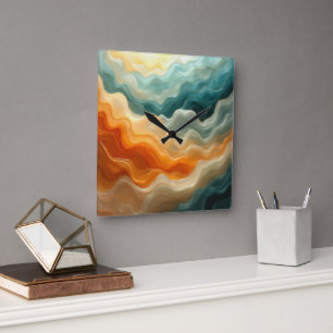 Contemporary Fluid Wave Abstract Square Wall Clock