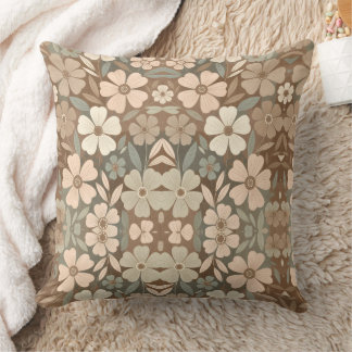 Contemporary Folk Blooms in Soft Earthy Tones Throw Pillow