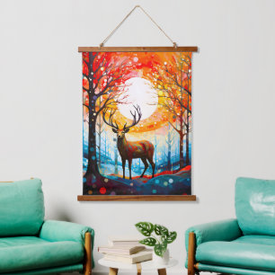 Contemporary Forest Wild Deer Hanging Tapestry