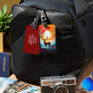 Contemporary Forest Wild Deer Luggage Tag
