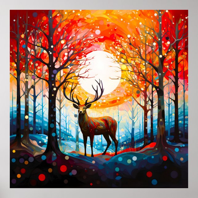Contemporary Forest Wild Deer Poster (Front)