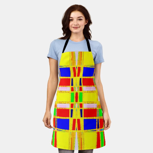 Contemporary Geometric Abstract Gold/Blue/Yellow Apron (Worn)