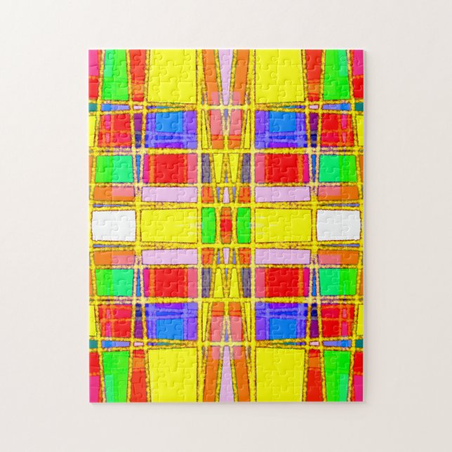 Contemporary Geometric Abstract Gold/Blue/Yellow Jigsaw Puzzle (Vertical)