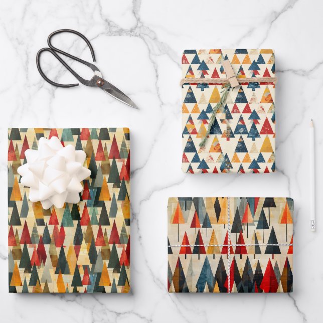 Contemporary Geometric Christmas Tree Pattern Wrapping Paper Sheet (Front)