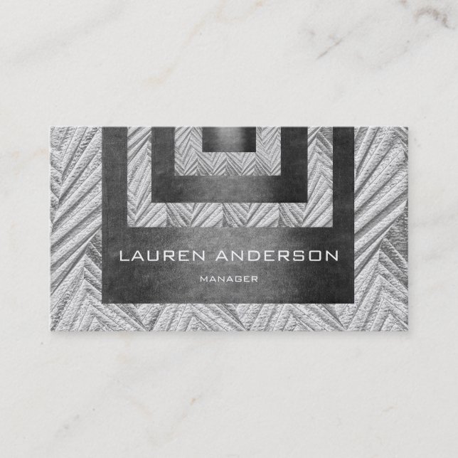 Contemporary Geometric Engraving Grey 3D Vip Business Card (Front)