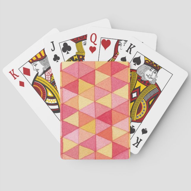 Contemporary Geometric Watercolor Triangle Pattern Playing Cards (Back)