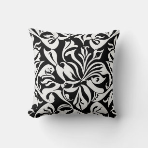 Contemporary Glossy Damask - Black & White Throw Pillow