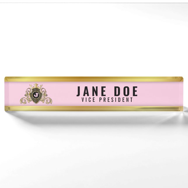 Contemporary Gold and Pink Nameplate for Her (Front)