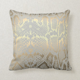 Contemporary Gold Grey Animal Python Snake Skin Throw Pillow