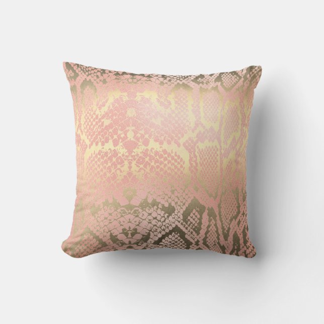 Contemporary Gold Pink White Python Snake Skin Throw Pillow (Front)