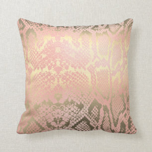 Contemporary Gold Pink White Python Snake Skin Throw Pillow