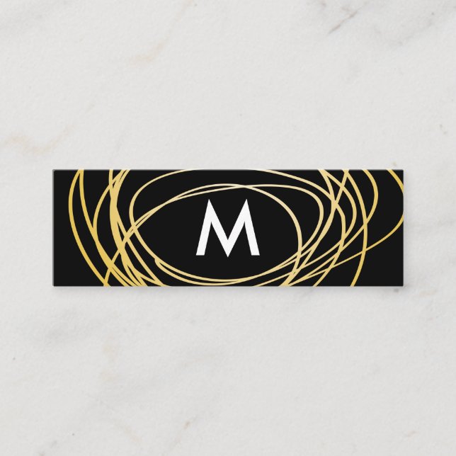 Contemporary Gold Scribbles with Monogram Mini Business Card (Front)