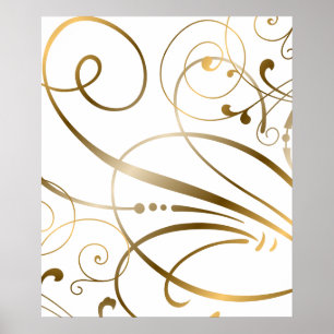 Contemporary Gold Swirls and Flourishes on White Poster
