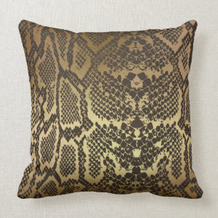 Contemporary Golden Black Python Snake Skin Throw Pillow