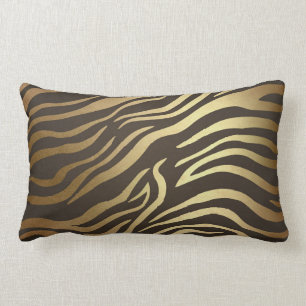 Contemporary Golden Black Zebra Safari Skin Lumbar Pillow